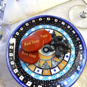 "Red Tent" inscribed Red Jasper Palm Stone and Black Tourmaline Stone